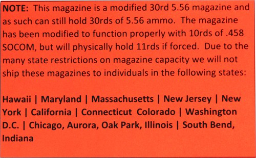 CMMG MAGAZINE MKW15 458 SOCOM